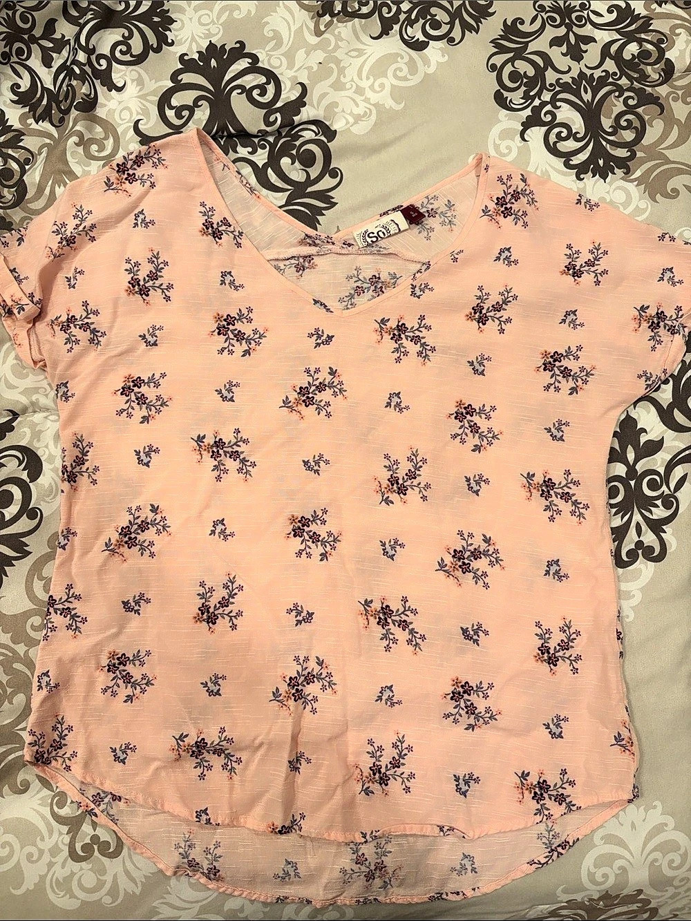 SO Floral Short Sleeve Blouse Pink Small